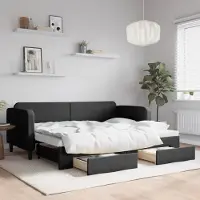 Prolenta Maison Exclusive - Lit de jour convertible avec tiroirs, noir, 80 x 200 cm, tissu