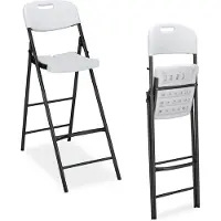 Relaxdays Tabourets de bar pliants , lot de 2, avec dossier, H x l x P : 118 x 44,5 x 82 cm, tabourets de bar hauts, plastique et acier, blancs