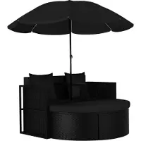 Syfax Lit de jardin avec parasol Résine tressée Noir