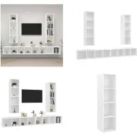 vidaXL Armoires murales TV 4 pcs. Blanc Bois composite - Armoire TV - Armoire TV suspendue - Armoire TV suspendue