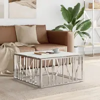 vidaXL 2025 cloris Table basse Argent 80x80x40 cm Inox et verre - Tables basses Sale1881761 1parcel