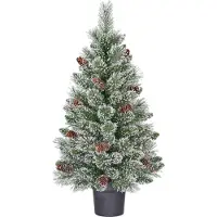 Black Box Trees Vandans Arbre de Noël artificiel en pot - Christmas Tree H90 x Ø48 cm - avec pommes de pin - Vert givré
