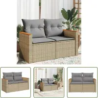 The Living Store Canapé de jardin avec coussins 2 places Beige Poly Rattan