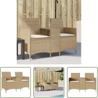 The Living Store Canapé de jardin 2 places avec table et coussins Beige Poly Rattan
