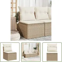 The Living Store Fauteuil de jardin sans accoudoirs avec coussins Beige Poly Rattan