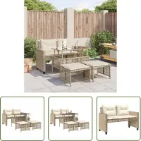 The Living Store Ensemble de salon de jardin 4 pièces avec coussins Beige Poly Rattan Verre