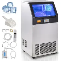 Vevor Machine à Glaçons Commerciale 45 kg/24 h Appareil de Préparation de Glaçons 55 Bacs Capacité de Stockage 15 kg Nettoyage Auto sans Installation Autoportant pour Maison Bureau Restaurant Bar