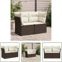 The Living Store Canapé de jardin avec coussins 2 places brun poly rotin