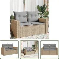 The Living Store Canapé de jardin avec coussins 2 places Beige Poly Rattan
