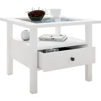 VCM Table latérale en bois avec verre de sécurité ESG | Table basse simple | Dimensions env. H. 42 x W. 54 x D. 54 cm | Table salon avec tiroir | Canapé - Lingis M