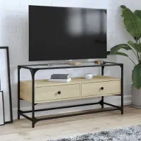 Prolenta Maison Exclusive - Meuble TV avec plateau en verre Chêne Sonoma 98x35x51cm Matériau dérivé du bois