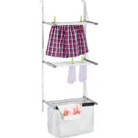 Relaxdays - Séchoir à linge de porte, à accrocher, longueur de séchage de 3,8 m, ailes rabattables, séchoir à linge avec sac à linge, argent