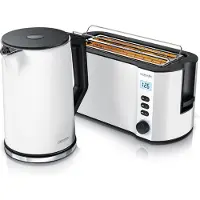 Arendo Breakfast Set, Bouilloire 1,5L avec réglage de la température, Grille-pain 4 tranches à fente longue, Blanc