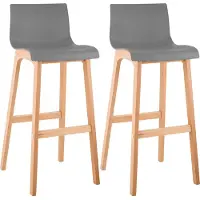 CLP - Ensemble de 2 tabourets de bar Hover, assises en plastique, structure à quatre pieds en bois de hêtre naturel, couleur gris