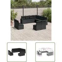 The Living Store 11 pcs. salon de jardin avec coussins noir poly rotin