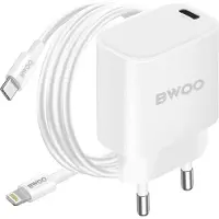BWOO , chargeur USB-C 20W avec câble Lightning , Blanc