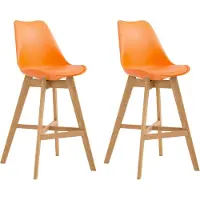 CLP - Ensemble de 2 tabourets de bar Cannes, en plastique, avec dossier et repose-pieds | Couleur : orange. Structure : couleur naturelle