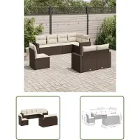 The Living Store Ensemble de jardin canapé 8 pièces avec coussins Marron Poly Rattan