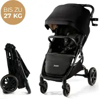 Kinderkraft MITZY Buggy - Capacité de charge jusqu'à 27 kg - Siège XL - Amortissement des chocs - Pliable - Harnais 5 points - Capote UPF50+, Accessoires inclus Schwartz