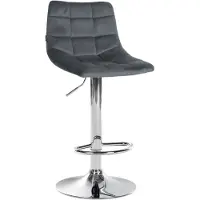 CLP Tabouret de bar Jerry, revêtement en velours, réglable en hauteur et pivotant à 360°, couleur gris foncé. Structure chromée
