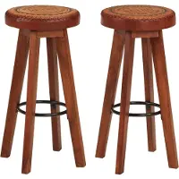 Syfax Tabourets de bar 2 pcs Cuir véritable et bois d'acacia solide