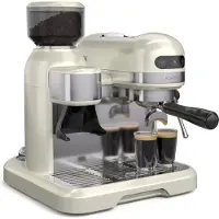 Klarstein Bella Café Machine à café en grain – 19 Bars, 1550 W, Broyeur intégré 200 g, Mousseur à lait, Réservoir 1,4 L, Acier inoxydable, Design rétro, Crème