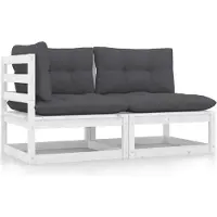 Syfax Salon de jardin 2 pcs avec coussins Blanc Bois de pin massif