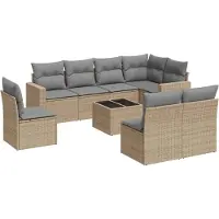 vidaXL Ensemble de salon de jardin 9 pièces avec coussins beige Poly rotin