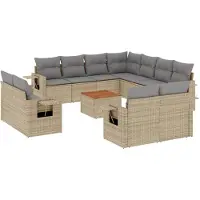 vidaXL Ensemble de 12 canapés de jardin avec coussins Beige Poly Rattan