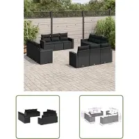 The Living Store 12 pcs. salon de jardin avec coussins noir poly rotin