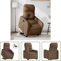The Living Store Fauteuil de massage électrique avec releveur Marron Tissu