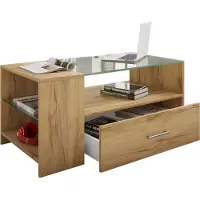 VCM Table basse en bois avec verre de sécurité ESG | Sofatic avec espace de rangement suffisant | Dimensions env. H. 45 x W. 100 x D. 50 cm | Table salon avec tiroir - Tindala