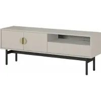 Selsey Stoon - Élément TV 3 tiroirs gris-beige taupe avec structure métallique noire, 154 cm