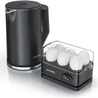 Arendo Breakfast-Set Bouilloire en acier inoxydable 1,5l, 6 cuillères à oeufs, Noir