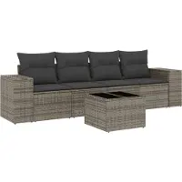 vidaXL Ensemble de salon de jardin 5 pièces avec coussins Gris Poly rotin