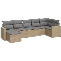 Syfax Salon de jardin avec coussins 7 pcs beige résine tressée