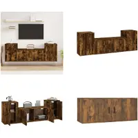 vidaXL 3 pcs. Set d'armoire TV chêne fumé bois composite - Ensemble d'armoires TV - Ensembles d'armoires TV - Meuble-paroi