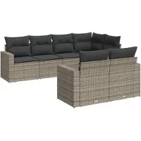 vidaXL Ensemble de salon de jardin 7 pièces avec coussins Gris Poly rotin