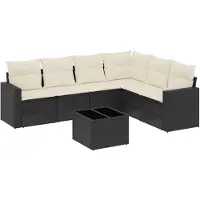 vidaXL Ensemble de salon de jardin 7 pièces avec coussins noir poly rotin
