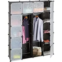 Relaxdays 10021971_46 Kleiderschrank transparent / schwarz 14 Fachböden