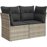 vidaXL Canapé de jardin avec coussins 2 places gris clair Poly rotin
