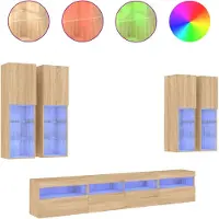 vidaXL Meuble TV 7 pièces avec lampes LED Chêne Sonoma