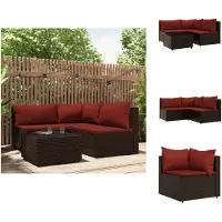vidaXL Ensemble de salon de jardin 4 pièces avec coussins Marron Poly rotin - Canapés de jardin