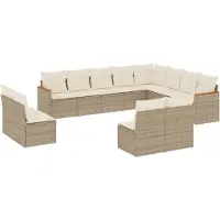 vidaXL Ensemble de 12 canapés de jardin avec coussins Beige Poly Rattan