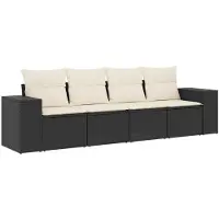 vidaXL Ensemble de salon de jardin 4 pièces avec coussins noir poly rotin
