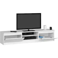Home Collective Armoire TV de 160cm de large avec deux portes et deux étagères ouvertes, armoire TV moderne, lowboard, salon chambre à coucher en blanc