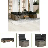 The Living Store 11 pcs. salon de jardin avec coussins Gris Poly Rattan