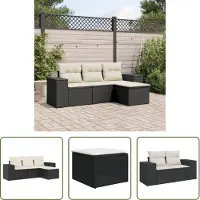 The Living Store Ensemble de salon de jardin 4 pièces avec coussins Noir Poly Rattan