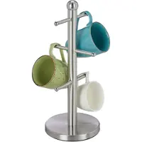 Relaxdays Porte-tasses , avec 6 tiges, à poser, en acier inoxydable, pour tasses à café, cuisine, porte-tasses rond, argenté