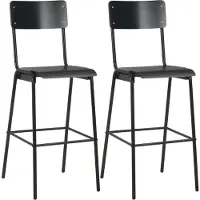 Syfax Chaises de bar lot de 2 noir contreplaqué solide et acier
